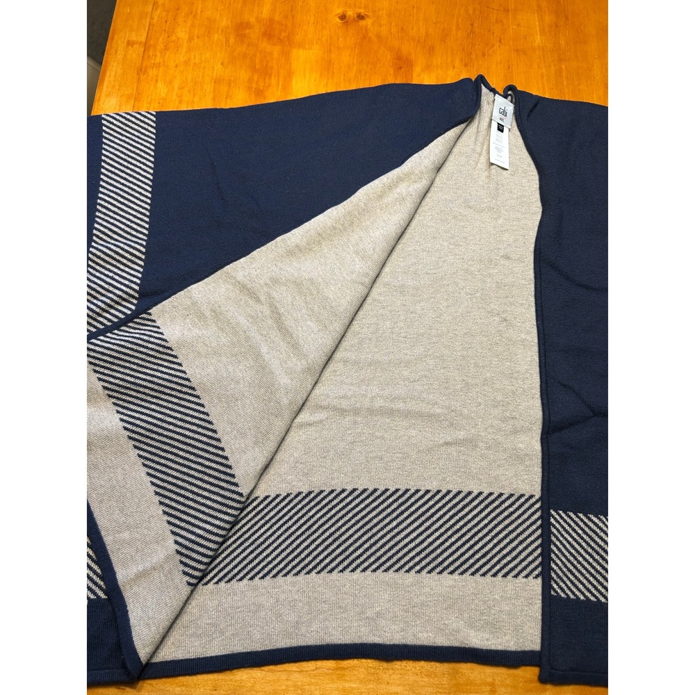 Cabi Navy Blue Oatmeal Beige Reversible Poncho Sweater Wrap M/L 3163 Striped - Picture 9 of 11